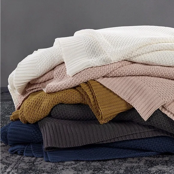 HiEnd ACCENTS Slate Gray Cotton Knit Blanket Full Queen Textured Bedding 92x96